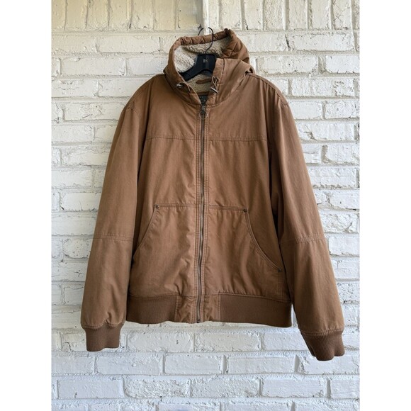G.H. Bass & Co. Canvas Hooded Sherpa Lined Jacket Brown Men’s Size X-Large - Picture 1 of 16